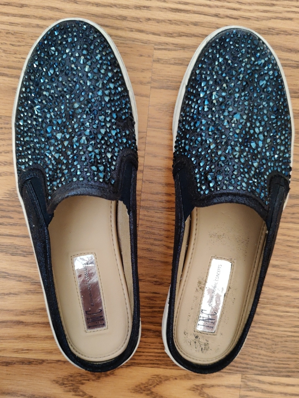INC International Concepts Slip-On Mules with Blue Crystal Accents
